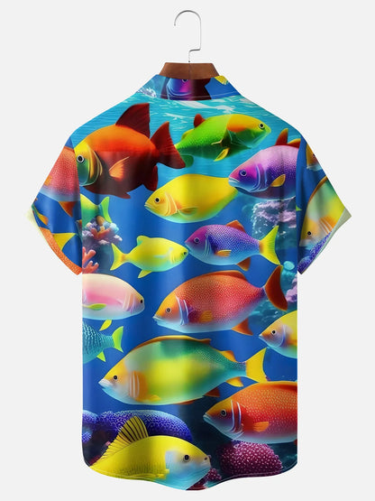 Colorful Tropical Reef Fish Blue Ocean Hawaii Camp Shirt