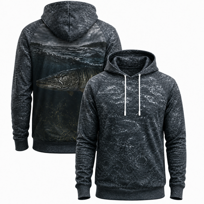 Muskie 3D Fishing Hoodie – Grayscale Storm Angler Gift