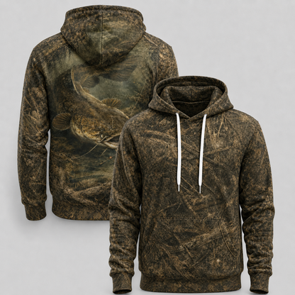 Catfish 3D Fishing Hoodie – Woodland Camo Angler Gift