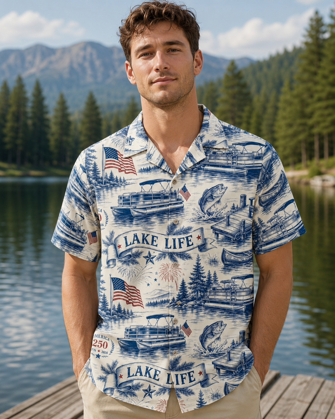 Men's Lake Life America 250 Patriotic Shirt | Short Sleeve